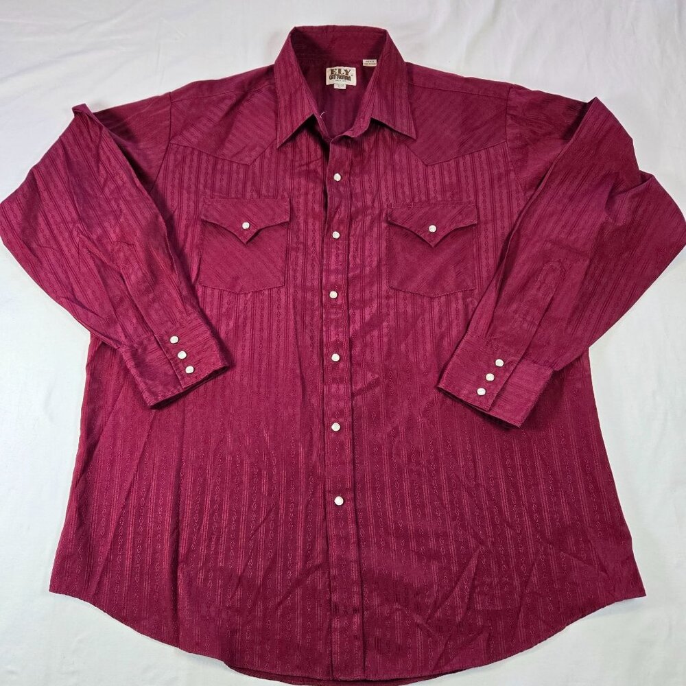 VTG Ely Cattleman Mens XL Burgundy Western‎ Shirt Long Sleeve Striped Pearl Snap